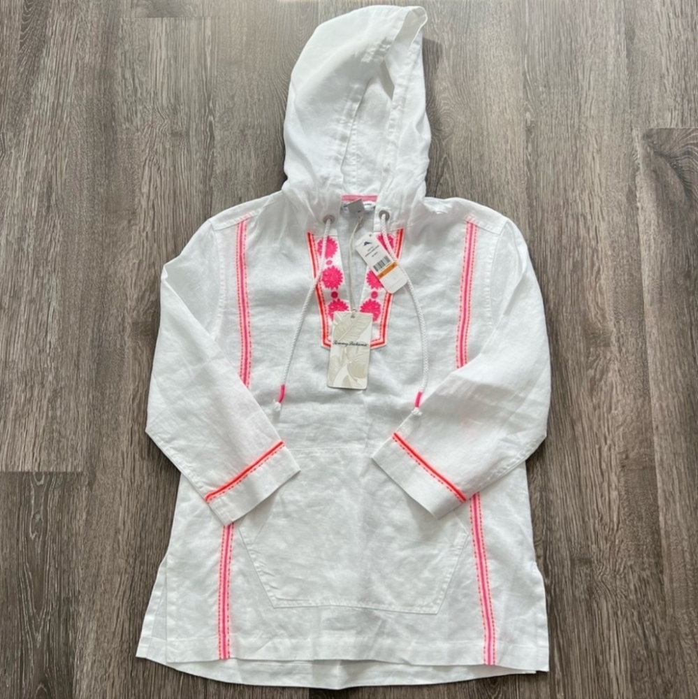 NWT Tommy Bahama Esmeralda Embroidered White Linen Hoodie, Size S - Picture 4 of 7